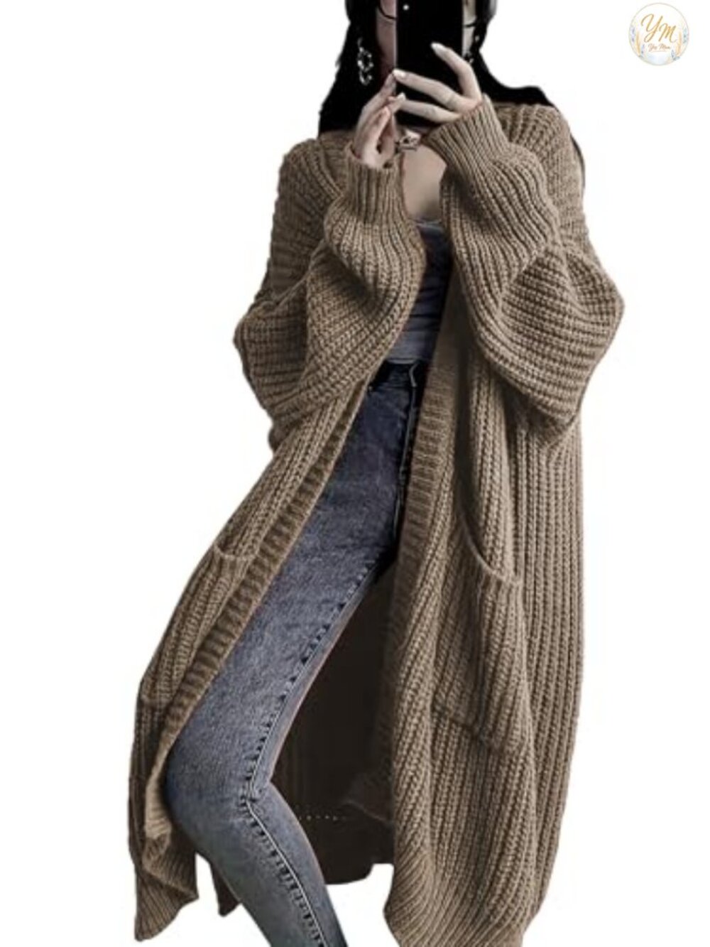 Plus Size Oversized Chunky Knit Long Cardigan Duster Coat with Pockets